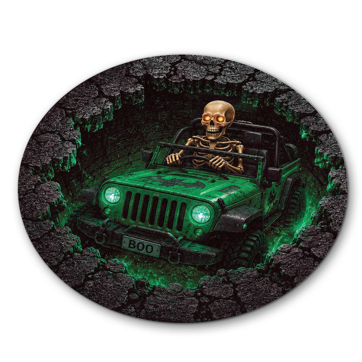 Jeep Skeleton 3D Illusion Stone Well Round Rug-DN2808261041