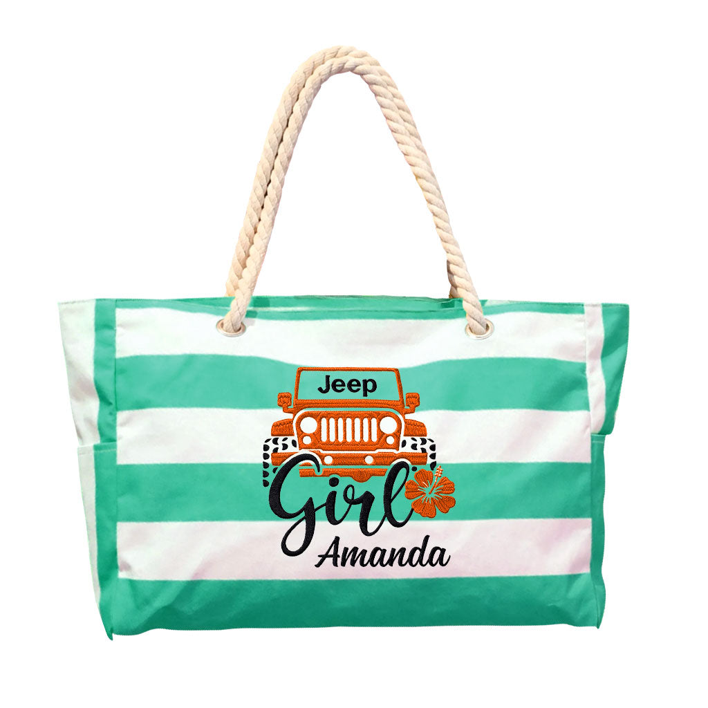 Jeep Girl Flower Embroidered Striped Beach Bag TN2407261636