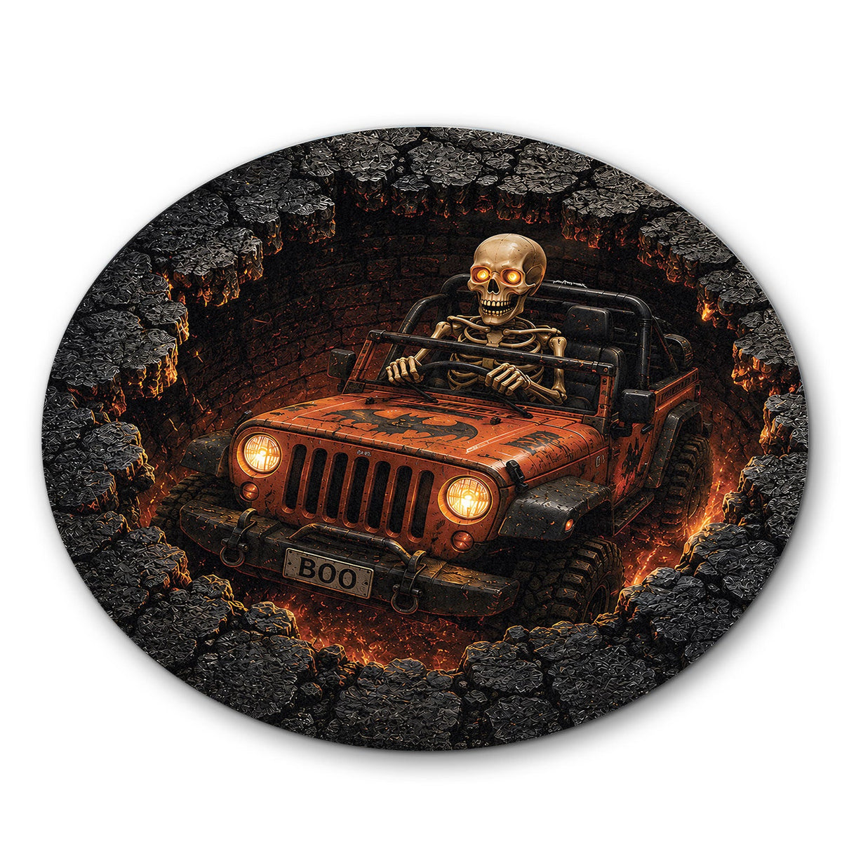 Jeep Skeleton 3D Illusion Stone Well Round Rug-DN2808261041