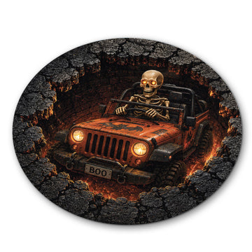 Jeep Skeleton 3D Illusion Stone Well Round Rug-DN2808261041