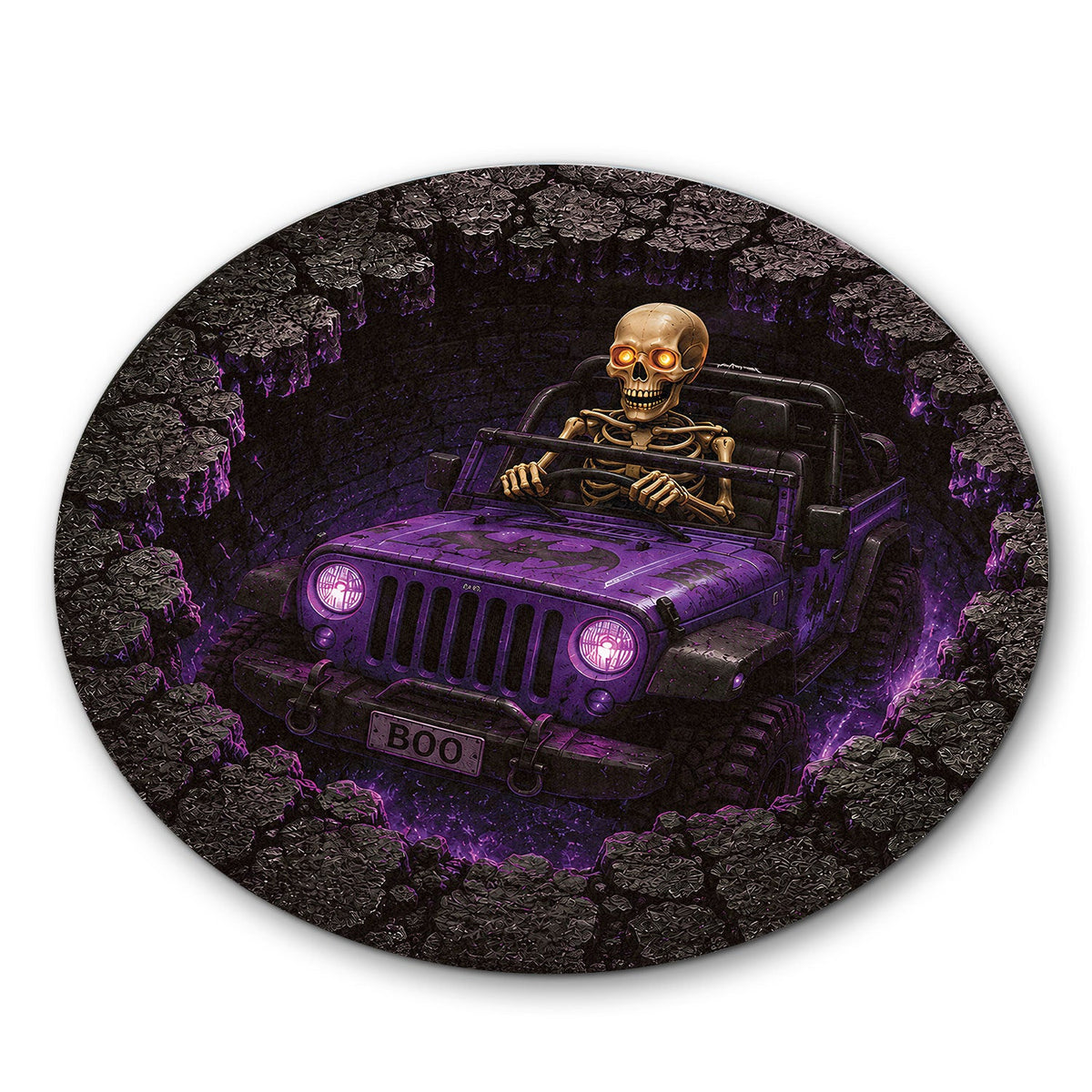 Jeep Skeleton 3D Illusion Stone Well Round Rug-DN2808261041