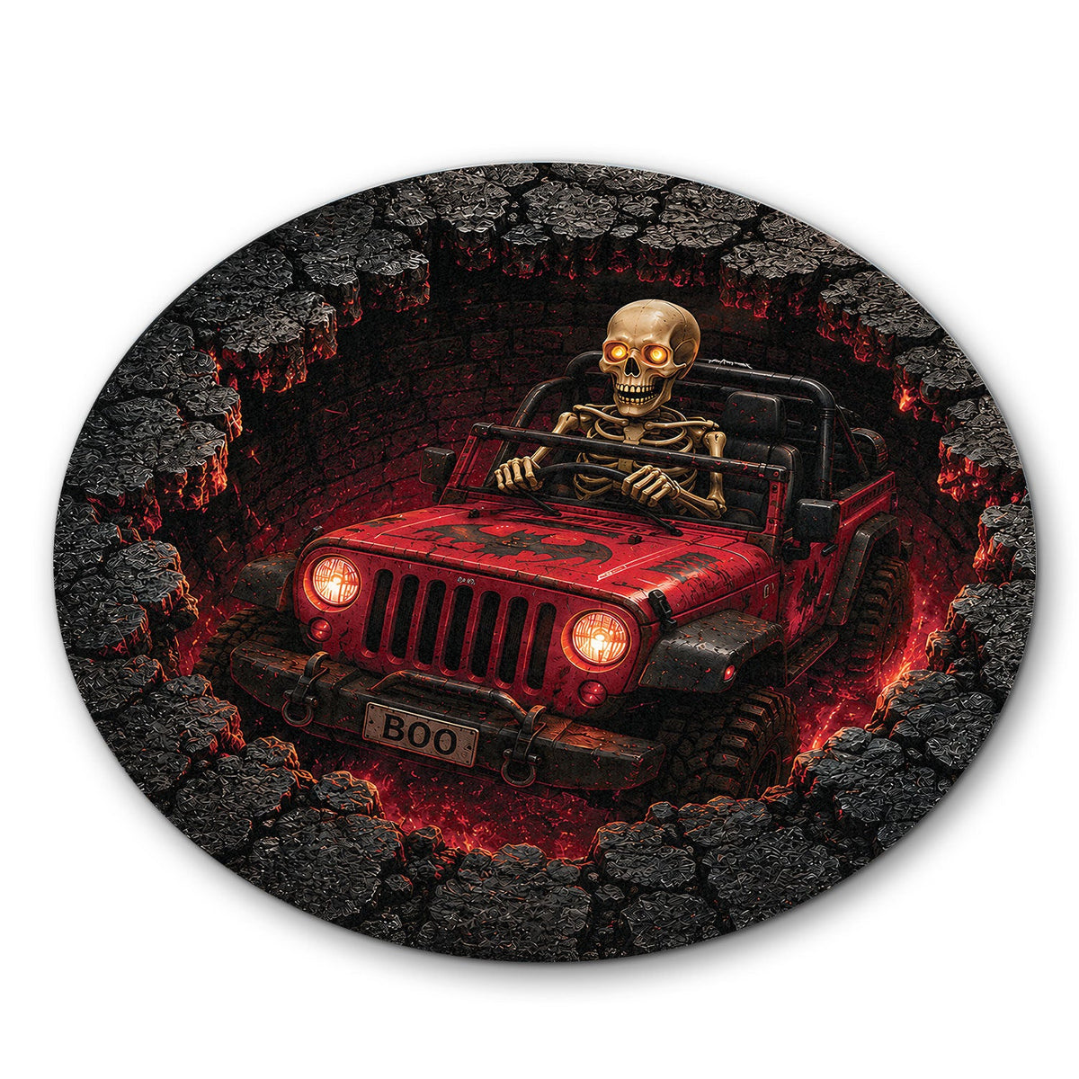 Jeep Skeleton 3D Illusion Stone Well Round Rug-DN2808261041