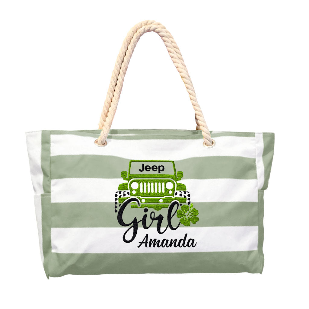Jeep Girl Flower Embroidered Striped Beach Bag TN2407261636