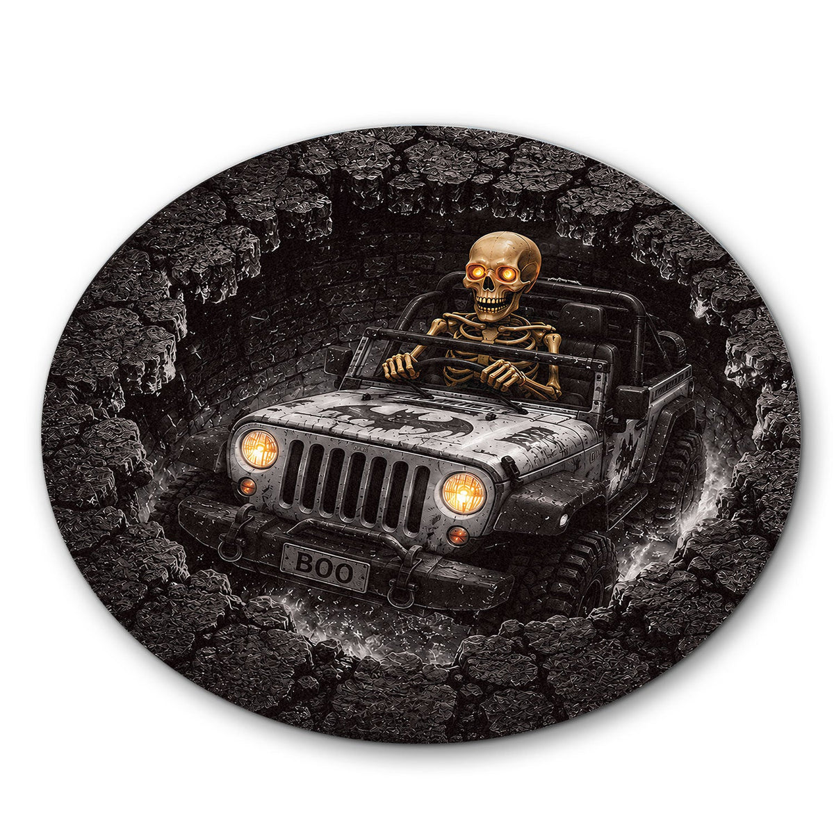 Jeep Skeleton 3D Illusion Stone Well Round Rug-DN2808261041