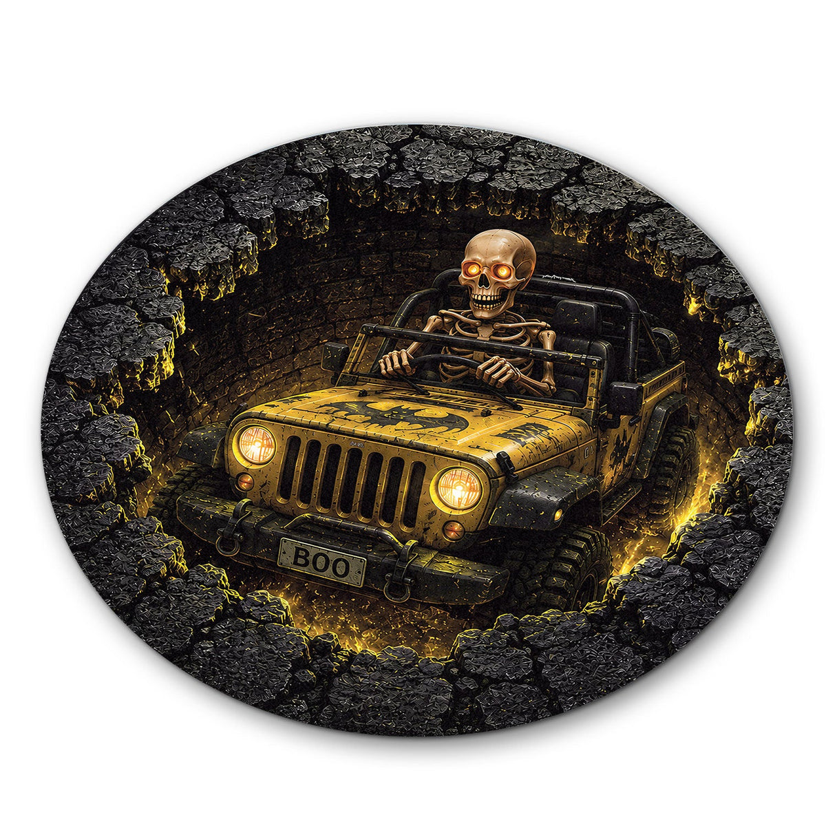Jeep Skeleton 3D Illusion Stone Well Round Rug-DN2808261041