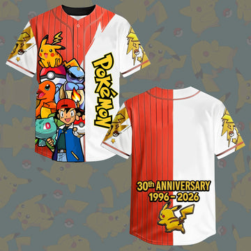 PoMo Celebrate 30 Years Of Catching Them All - Personalized Baseball Jersey For Kids, Adult - Anniversary Gift For Movie Fans TN18061428