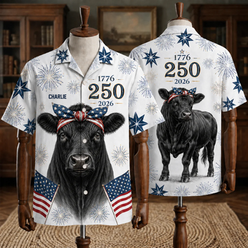 Angus Cow Heifer Patriotic American Flag Bandana 250th - Personalized Hawaiian Shirt - Gift For Family