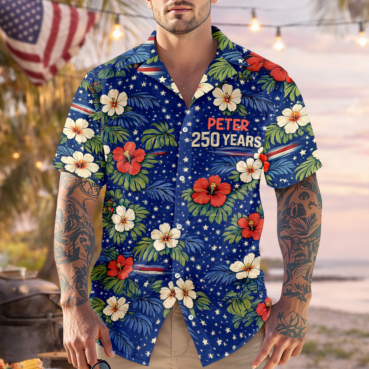 250 Years Semiquincentennial Eagles Tropical - Personalized Hawaiian Shirt - Gift for Dad, Husband, Grandpa HN02
