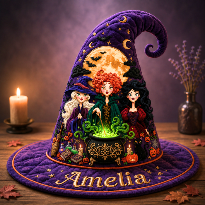 Spooky Witch Sisters -  Personalized Quilt Witch Hat -  Halloween Gifts For Her-DN0909261444