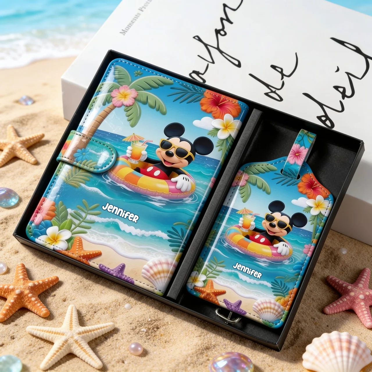Summer Vibes Magic Mouse - Personalized Passport Holder & Luggage Tag Set - Vacation Gift for Travelers - MkMo