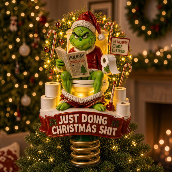 Grch Green Monster Just Doing Christmas Stuff - Personalized LED Light Tree Topper - Funny Christmas Gift For Family