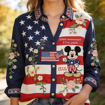 MkMo Magic Mouse Celebrate 250 Years Of America - Personalized Button-Up Shirt - Gift For Her, Patriots