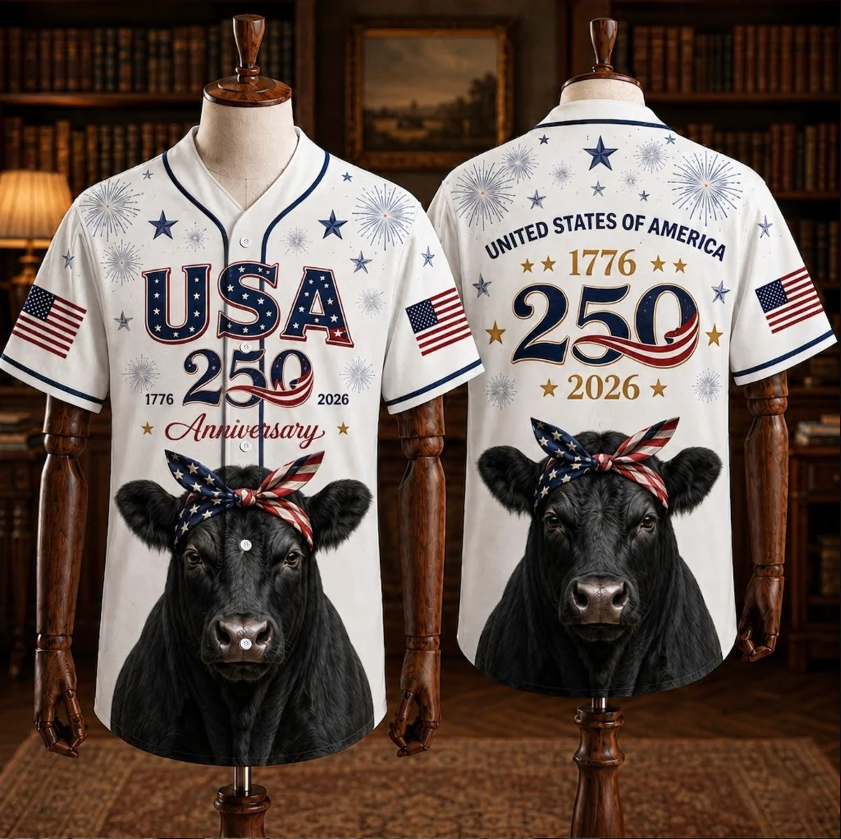 Angus Cow USA 250th Anniversary Bandana - Personalized Baseball Jersey - Gift For Family