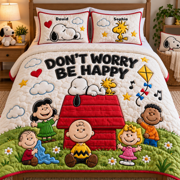 P-nust Don't Worry Be Happy With Friends Cute Cartoon Gifts For Family - Personalized Quilted Bedding Set- TN2209261647