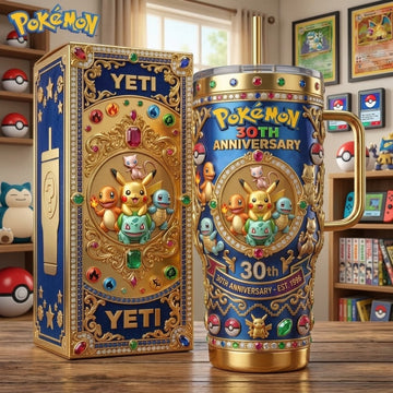 PoMo Celebrate 30 Years Of Catching Them All - Personalized Tumbler Cup With Handle - Anniversary Gift For Movie Fans BA01