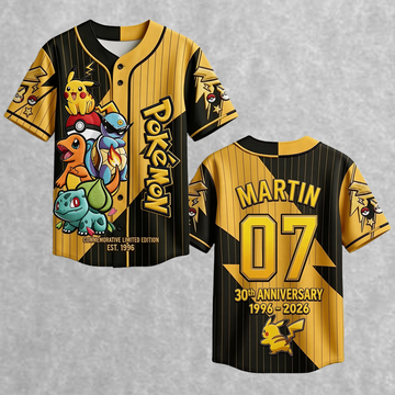 PoMo Celebrate 30 Years Of Catching Them All - Personalized Baseball Jersey - Special Gift For Movie Fans