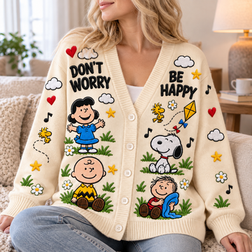 P-nust Don't Worry Be Happy Positive Life Cute Gifts For Her - Personalized Knitted Cardigan-TN2209261816