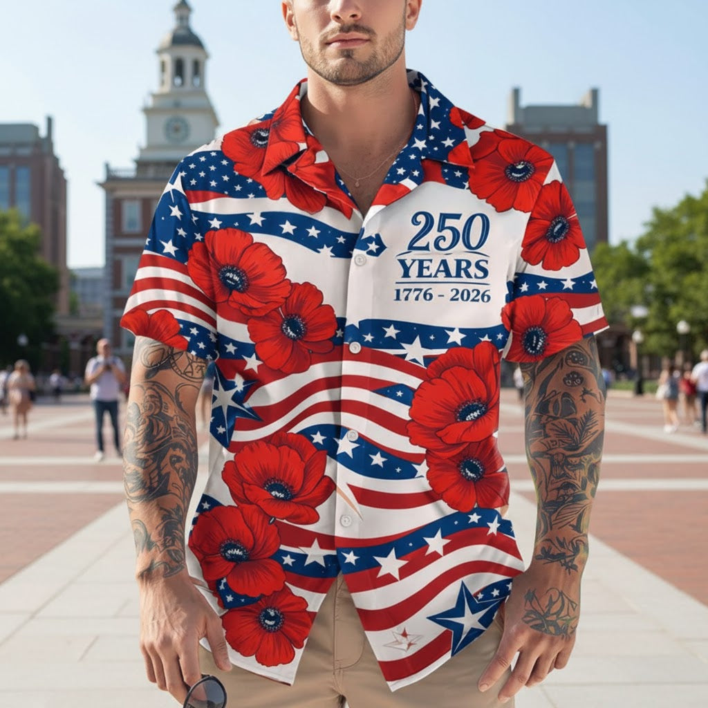 250 Years 1776-2026 With Flower - Hawaiian Shirt - Gift for Dad, Husband, Grandpa | HN02 - image 2