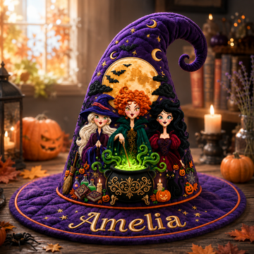 Spooky Witch Sisters -  Personalized Quilt Witch Hat -  Halloween Gifts For Her-DN0909261444