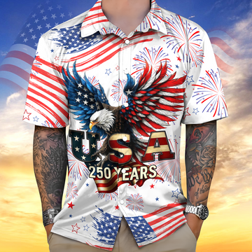 Patriotic Bald Eagle USA 250 Years - Hawaiian Shirt - Gift for Dad, Husband, Grandpa HN02 - image 2
