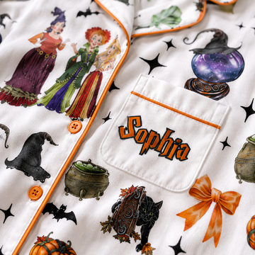 DSNY Three Witches Pumpkin Black Cat Bow - Personalized Pajama Set - Gifts For Her-Witch Sisters-DN0909261505