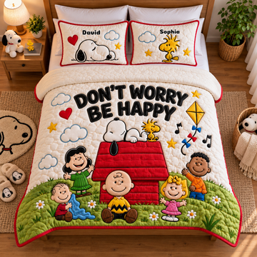 P-nust Don't Worry Be Happy With Friends Cute Cartoon Gifts For Family - Personalized Quilted Bedding Set- TN2209261647