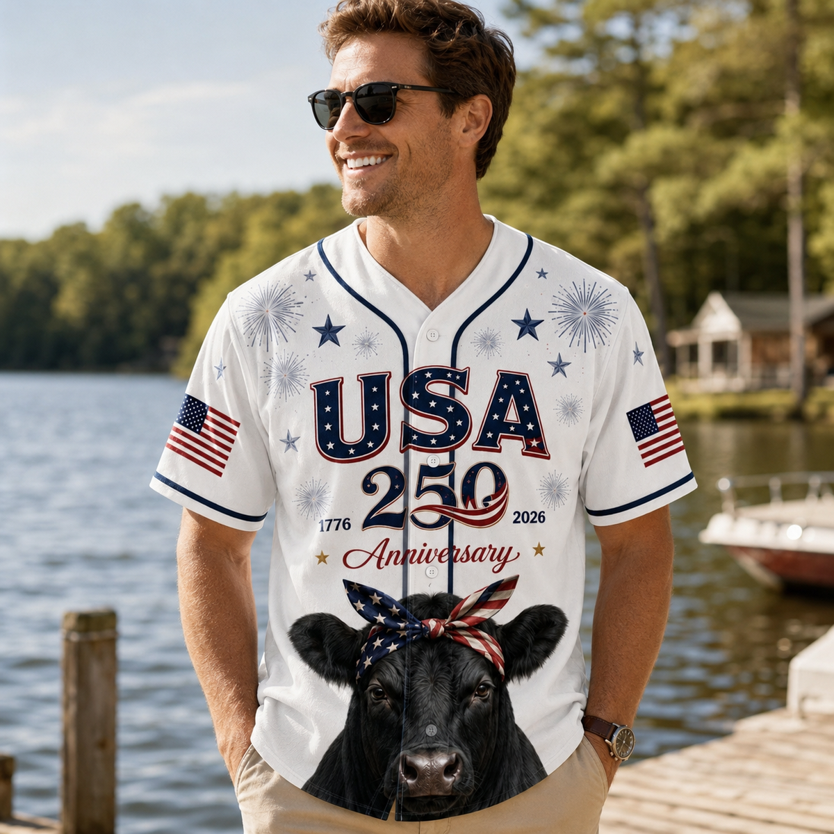 Angus Cow USA 250th Anniversary Bandana - Personalized Baseball Jersey - Gift For Family - image 2