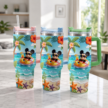 Summer Vibes Magic Mouse - Personalized Tumbler With Handle - Gift For Movie Fans - MkMo - image 2