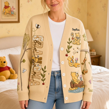Honey Bear Custom Name Knit Sweater Cozy Birthday Gift For Grandma, Mom - Personalized Knitted Cardigan-DN2508261113