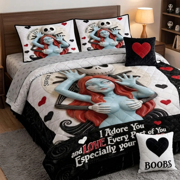 TNBC halloween I Adore You And Love Every Part Of You - Personalized Quilted Bedding Set - Gift For Couples-TN1709260633