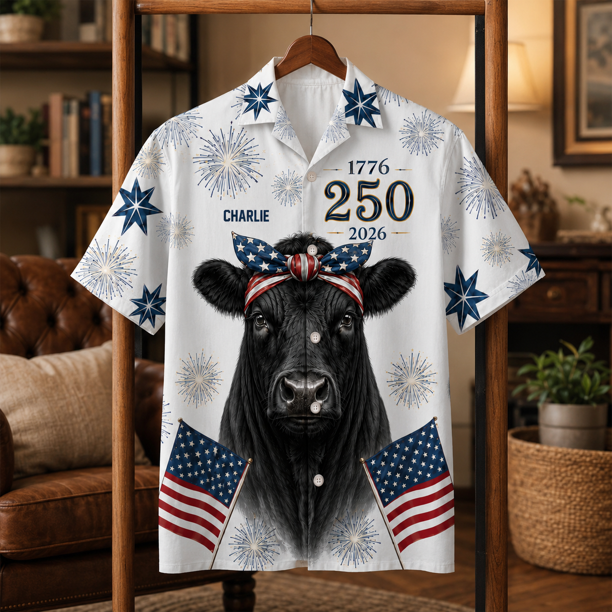 Angus Cow Heifer Patriotic American Flag Bandana 250th - Personalized Hawaiian Shirt - Gift For Family - image 2