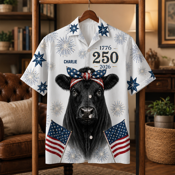 Angus Cow Heifer Patriotic American Flag Bandana 250th - Personalized Hawaiian Shirt - Gift For Family - image 2