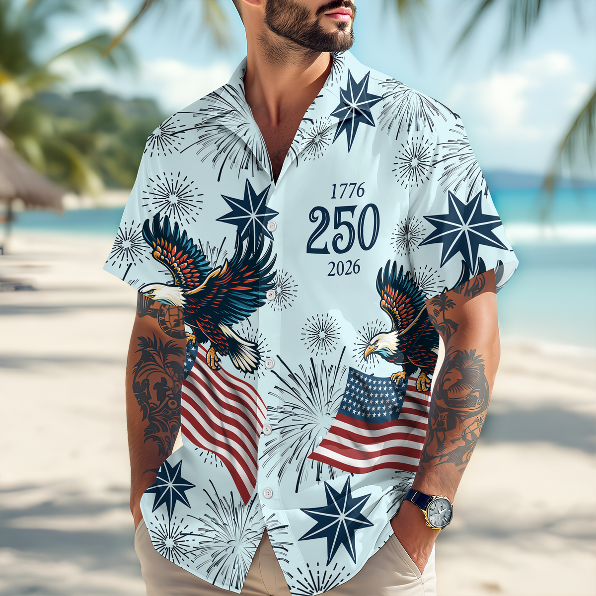 USA 250 Anniversary Eagle - Personalized Hawaiian Shirt - Gift for Dad, Husband, Grandpa HN02 - image 2