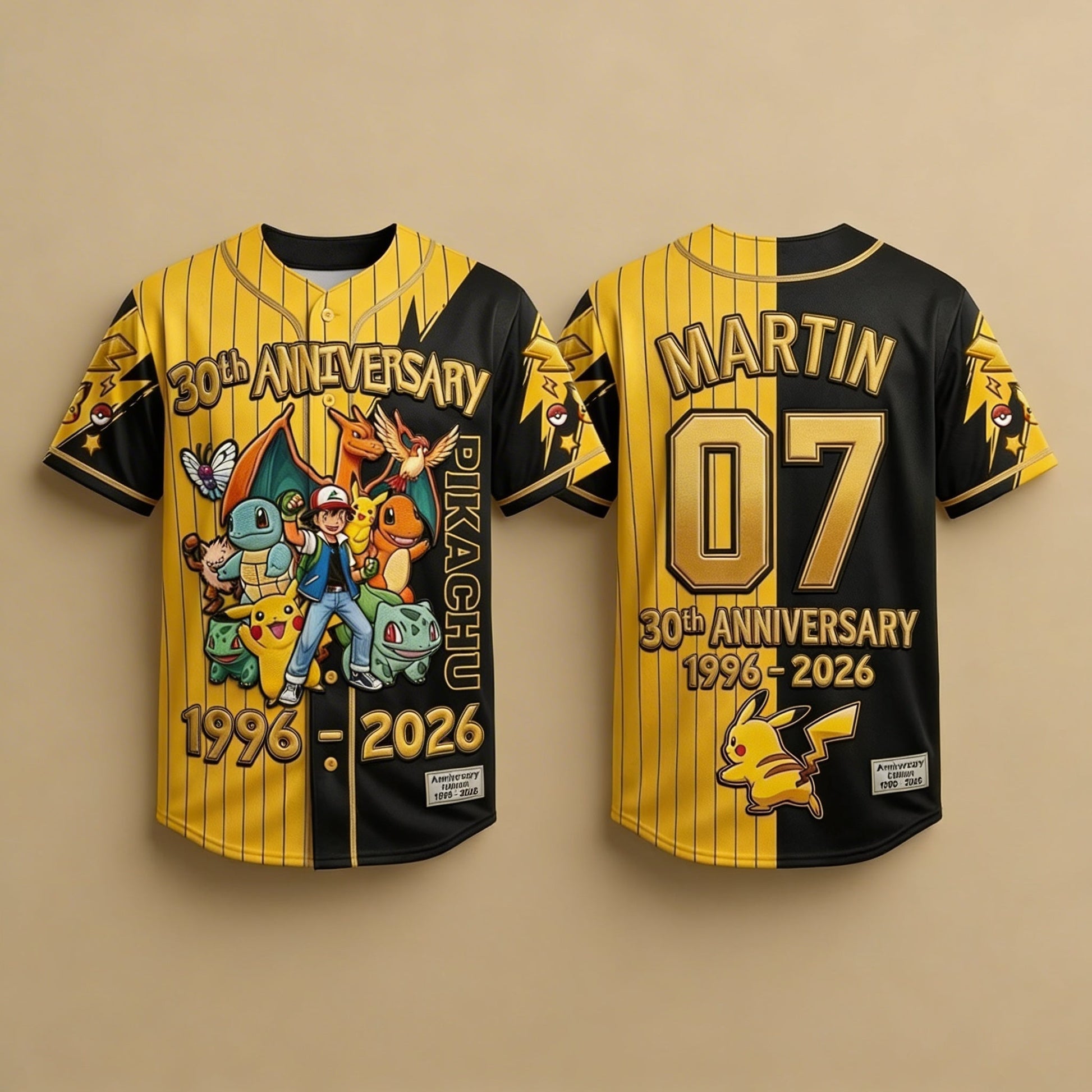 PoMo Celebrate 30 Years Of Catching Them All - Personalized Baseball Jersey For Adult, Kid, Toddler - Anniversary Gift For Movie Fans NL122