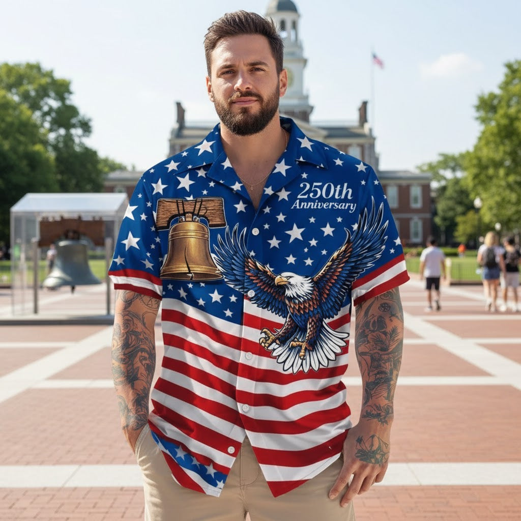 250th Anniversary America Flag With Eagle - Hawaiian Shirt - Gift for Dad, Husband, Grandpa | HN02 - image 3