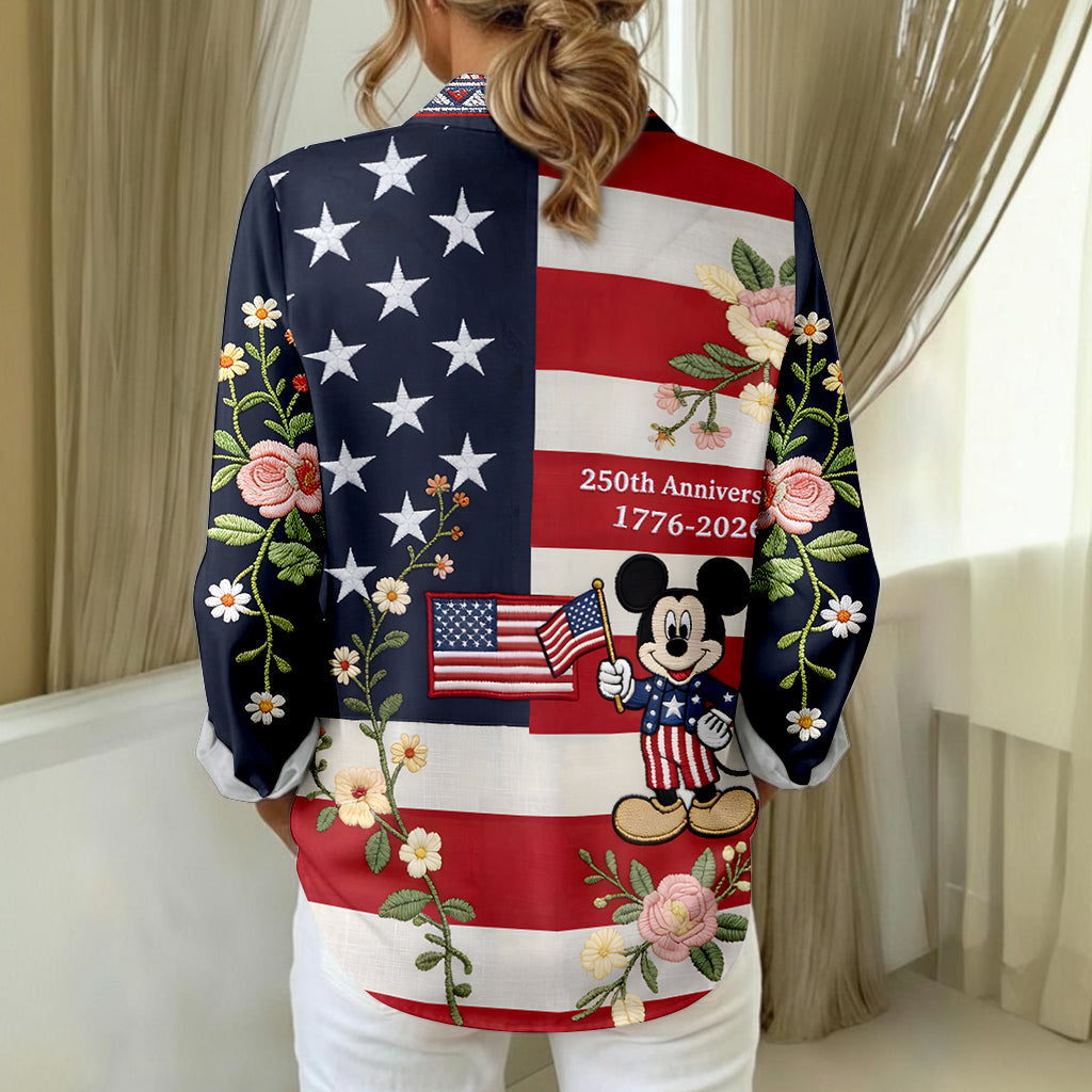 MkMo Magic Mouse Celebrate 250 Years Of America - Personalized Button-Up Shirt - Gift For Her, Patriots