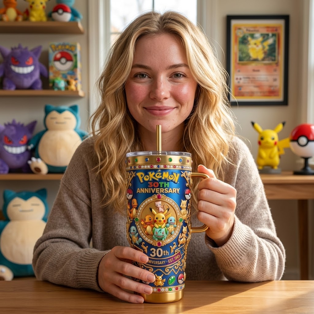 PoMo Celebrate 30 Years Of Catching Them All - Personalized Tumbler Cup With Handle - Anniversary Gift For Movie Fans BA01