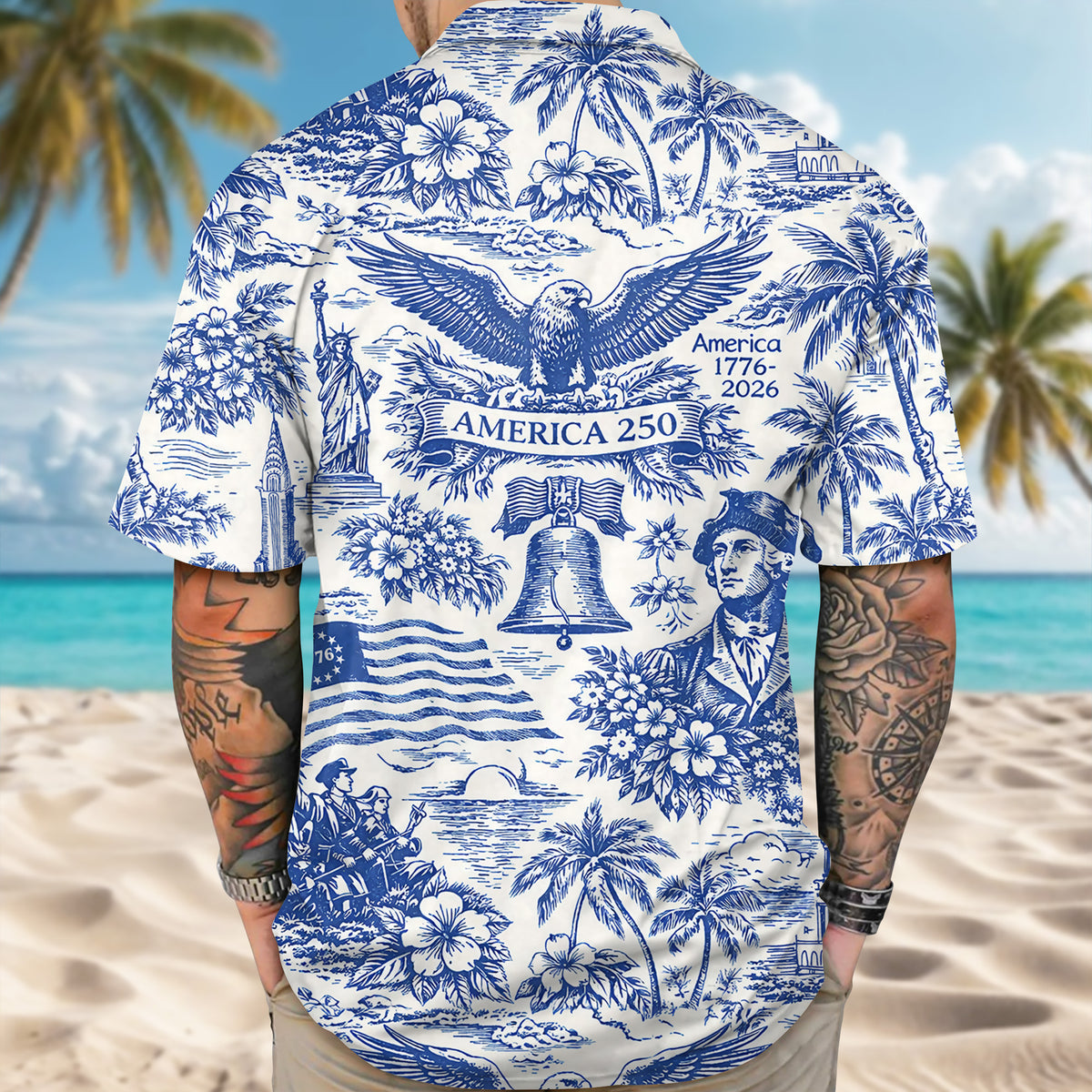 America 250th Anniversary Toile De Jouy Style Patriotic - Hawaiian Shirt - Gift for Dad, Husband, Grandpa | HN02 - image 4
