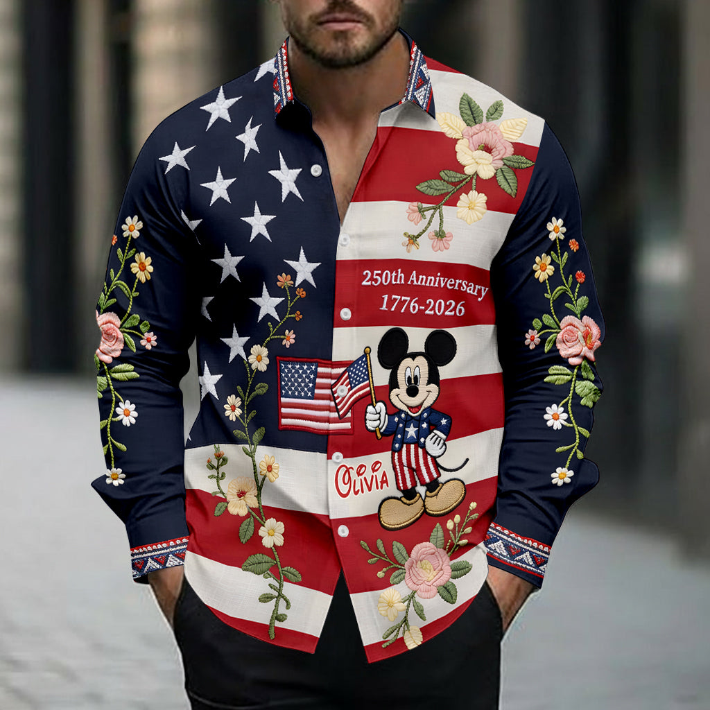 MkMo Magic Mouse Celebrate 250 Years Of America - Personalized Button-Up Shirt - Gift For Her, Patriots