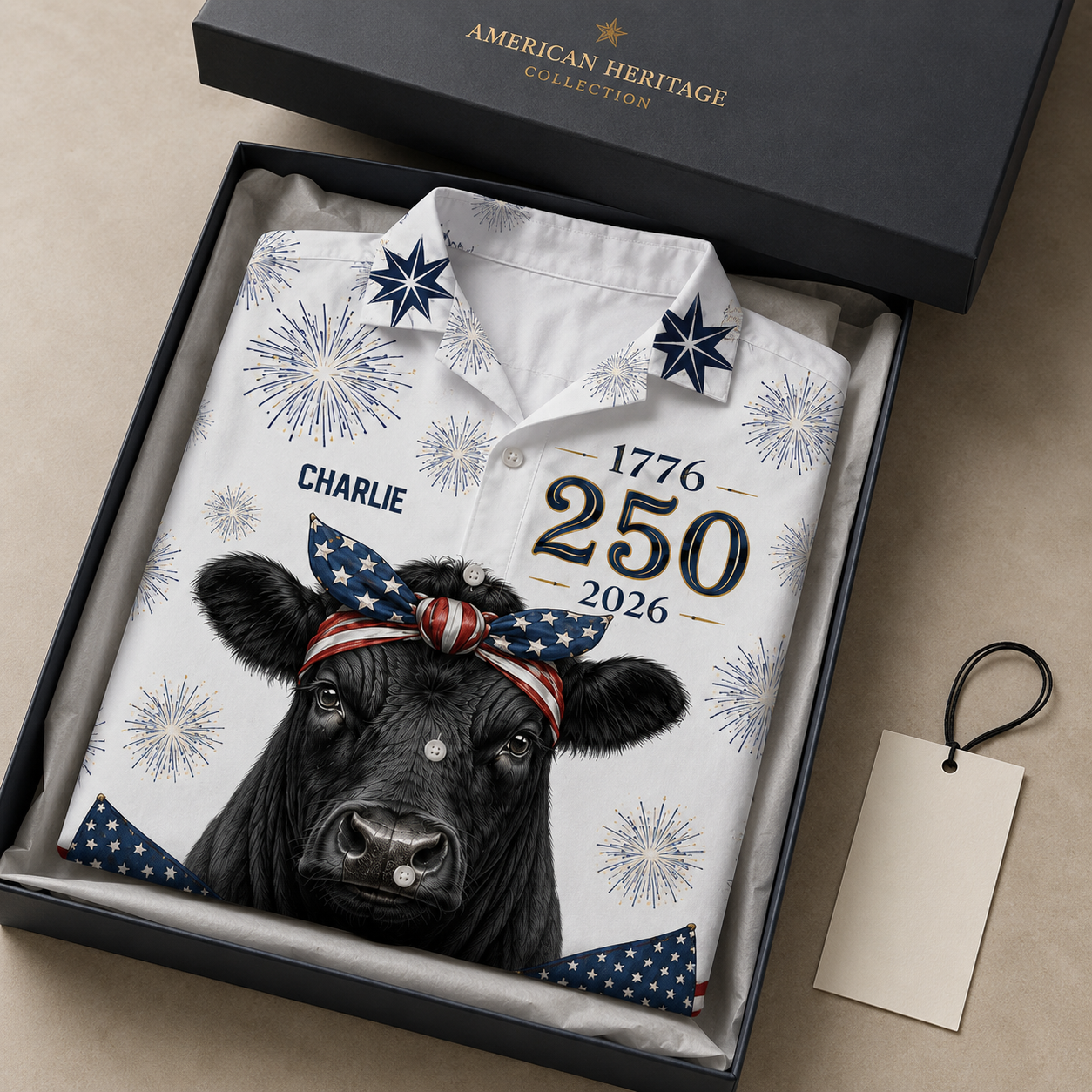 Angus Cow Heifer Patriotic American Flag Bandana 250th - Personalized Hawaiian Shirt - Gift For Family - image 4