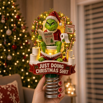Grch Green Monster Just Doing Christmas Stuff - Personalized LED Light Tree Topper - Funny Christmas Gift For Family