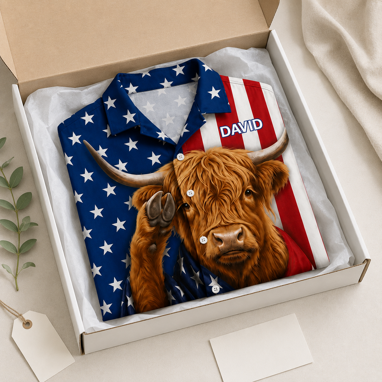 Highland Cow Saluting USA American Flag - Personalized Hawaiian Shirt - Gift For Him - image 4
