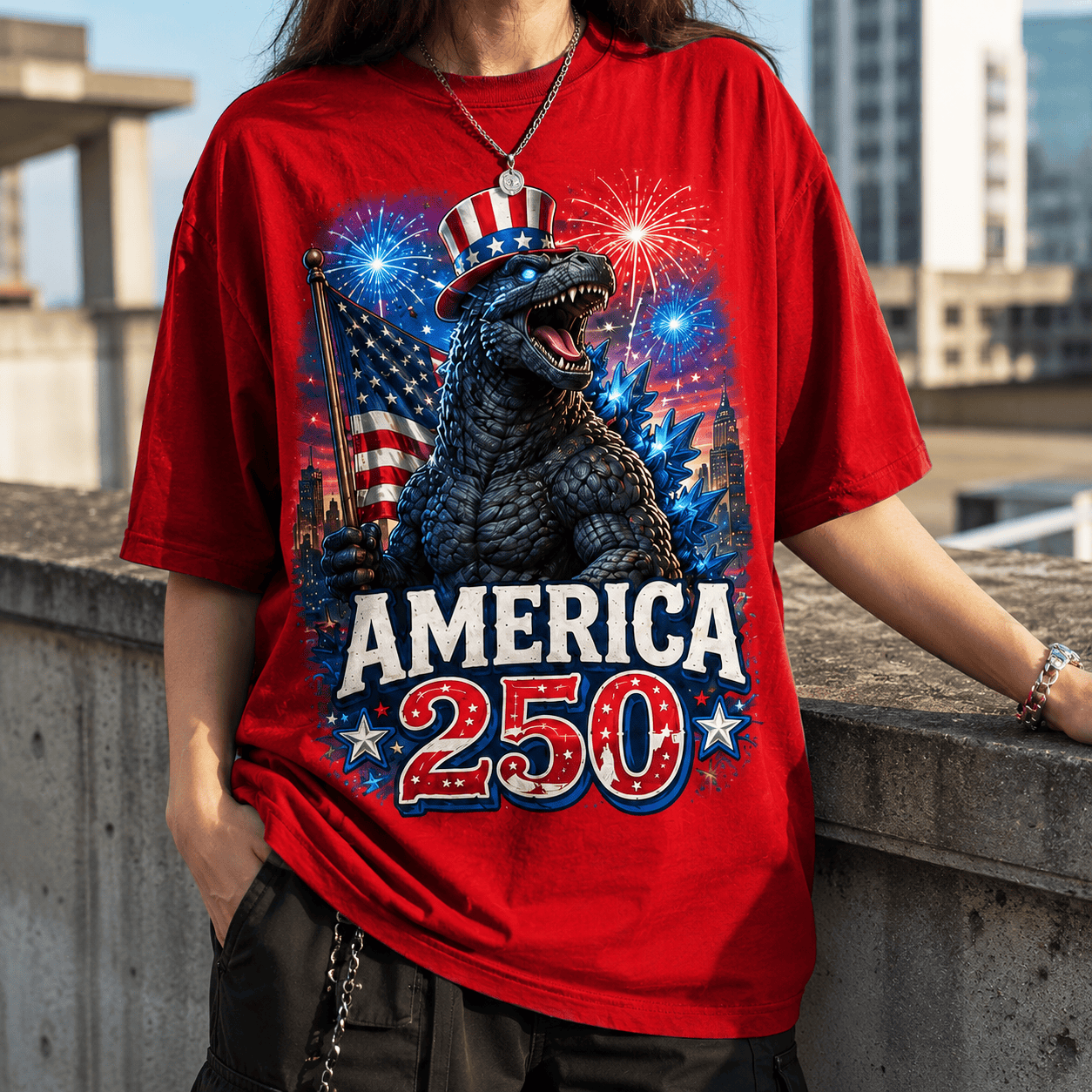 Giant Kaiju Monster America 250 Years Freedom - Personalized Shirt - Gift For Family - image 4