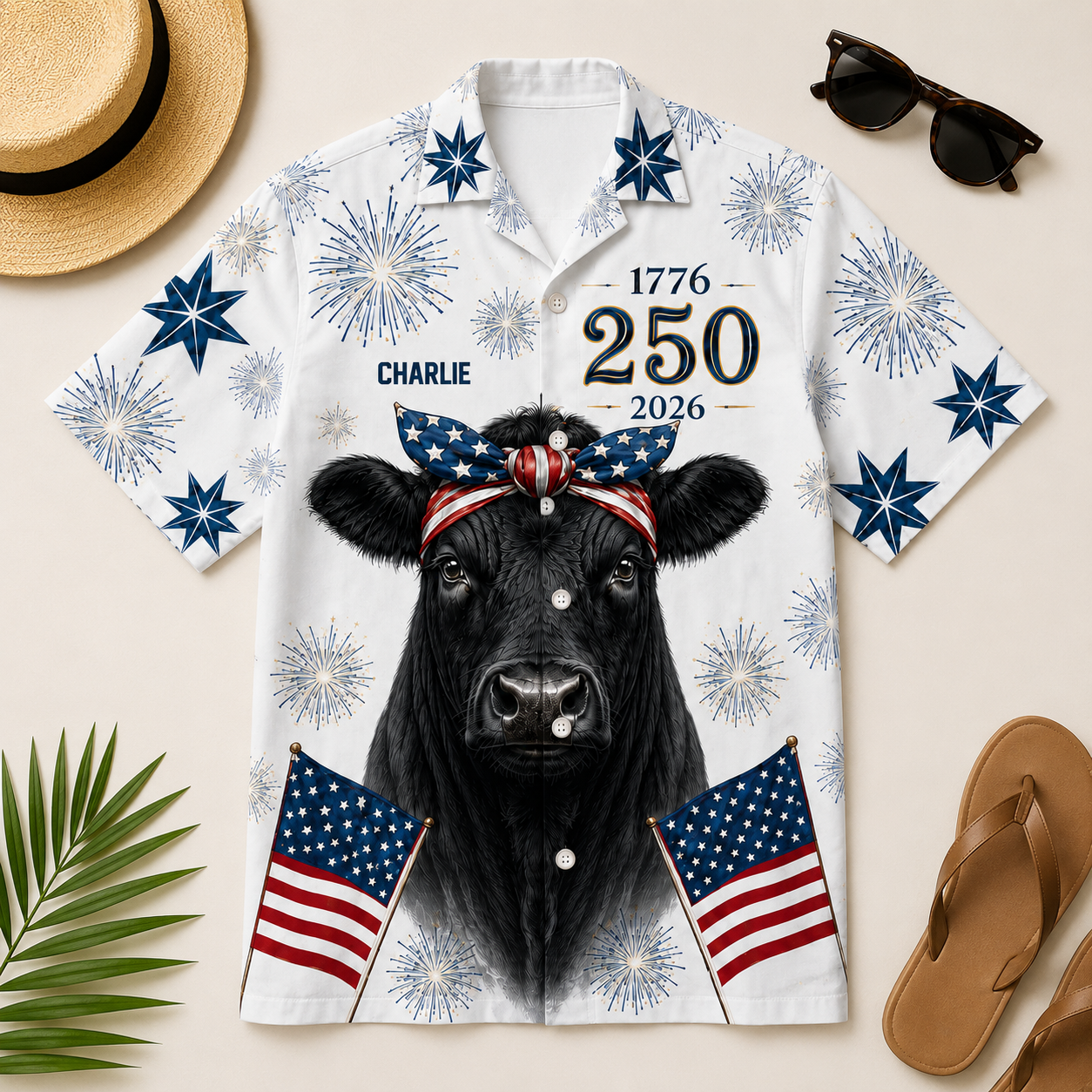 Angus Cow Heifer Patriotic American Flag Bandana 250th - Personalized Hawaiian Shirt - Gift For Family - image 5
