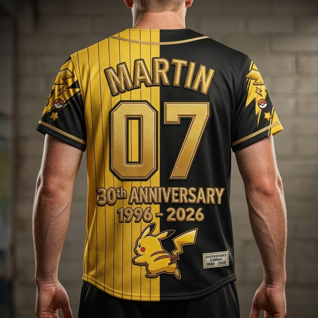 PoMo Celebrate 30 Years Of Catching Them All - Personalized Baseball Jersey For Adult, Kid, Toddler - Anniversary Gift For Movie Fans NL122