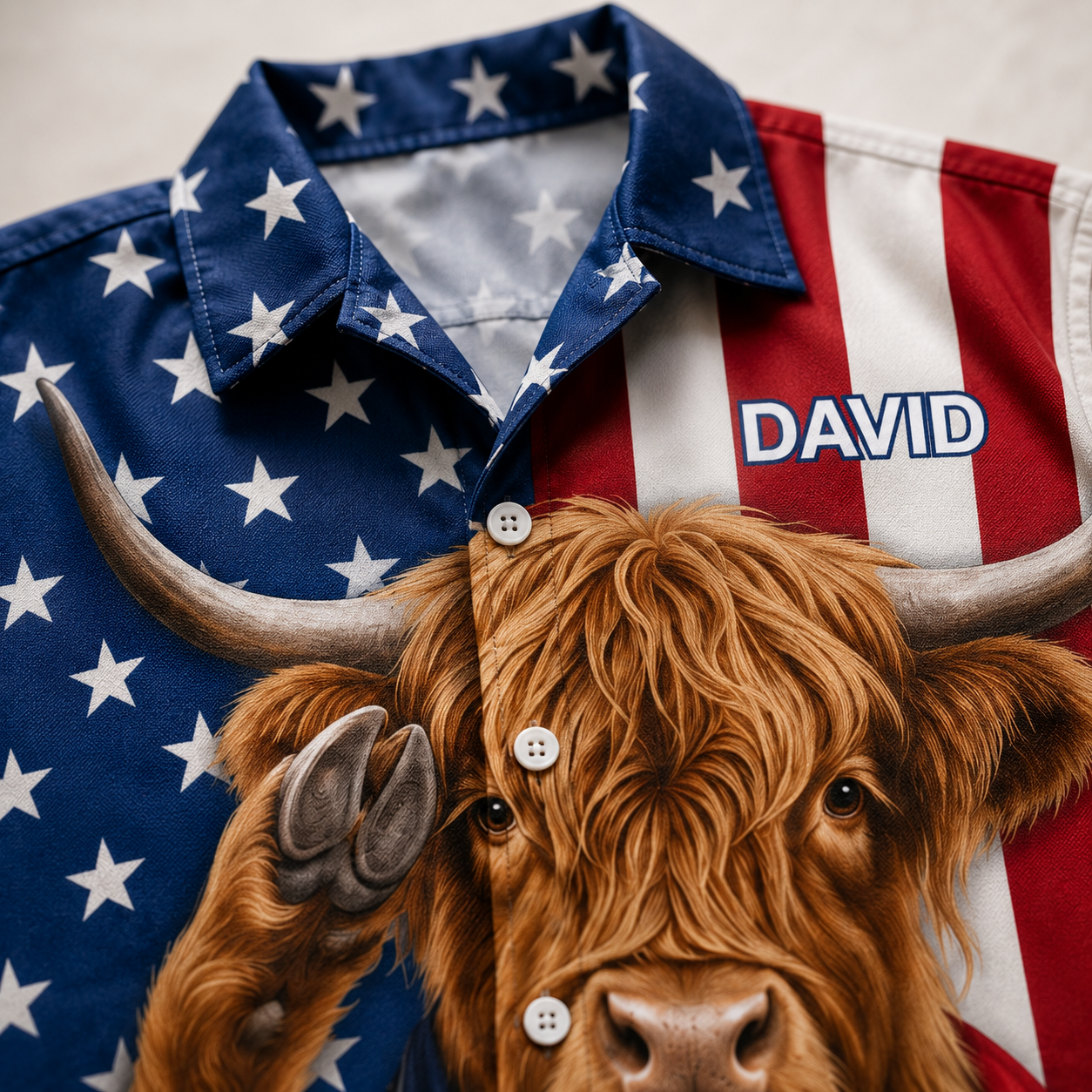 Highland Cow Saluting USA American Flag - Personalized Hawaiian Shirt - Gift For Him - image 5