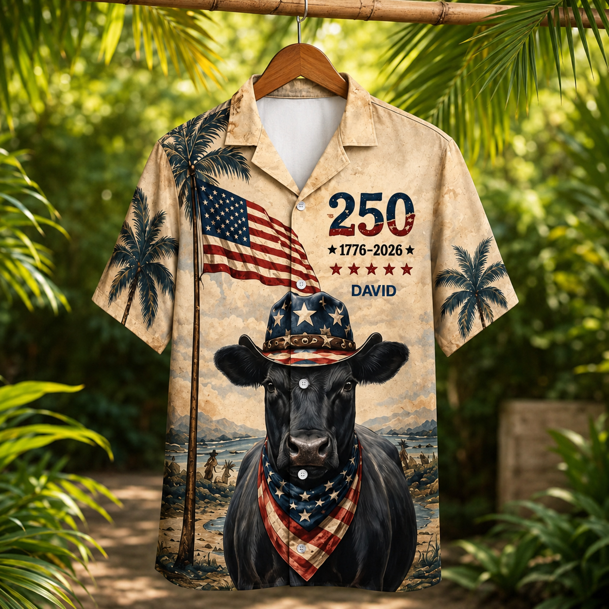 Cowboy Angus Cow USA 250th Anniversary Vintage Beach - Personalized Hawaiian Shirt - Gift For Family - image 5