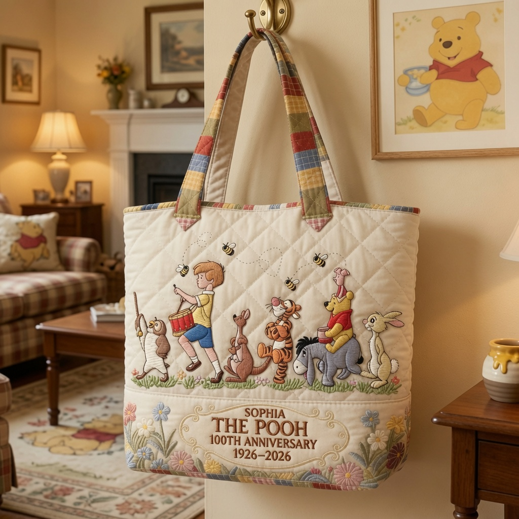DSNY Honey Bear Celebrate 100 Years Of Friendship - Personalized Quilted Tote Bag - Gift For Movie Fans - image 3