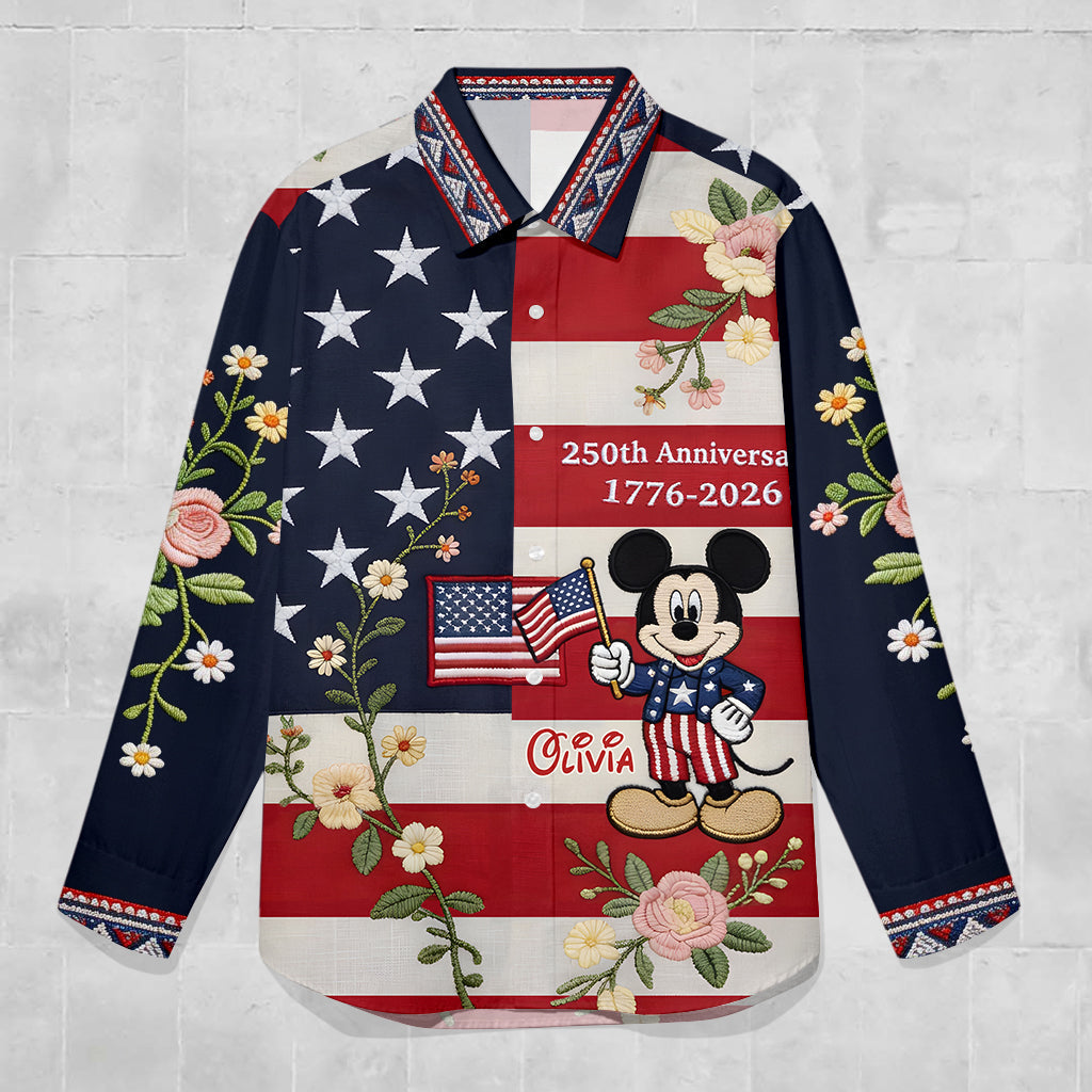 MkMo Magic Mouse Celebrate 250 Years Of America - Personalized Button-Up Shirt - Gift For Her, Patriots