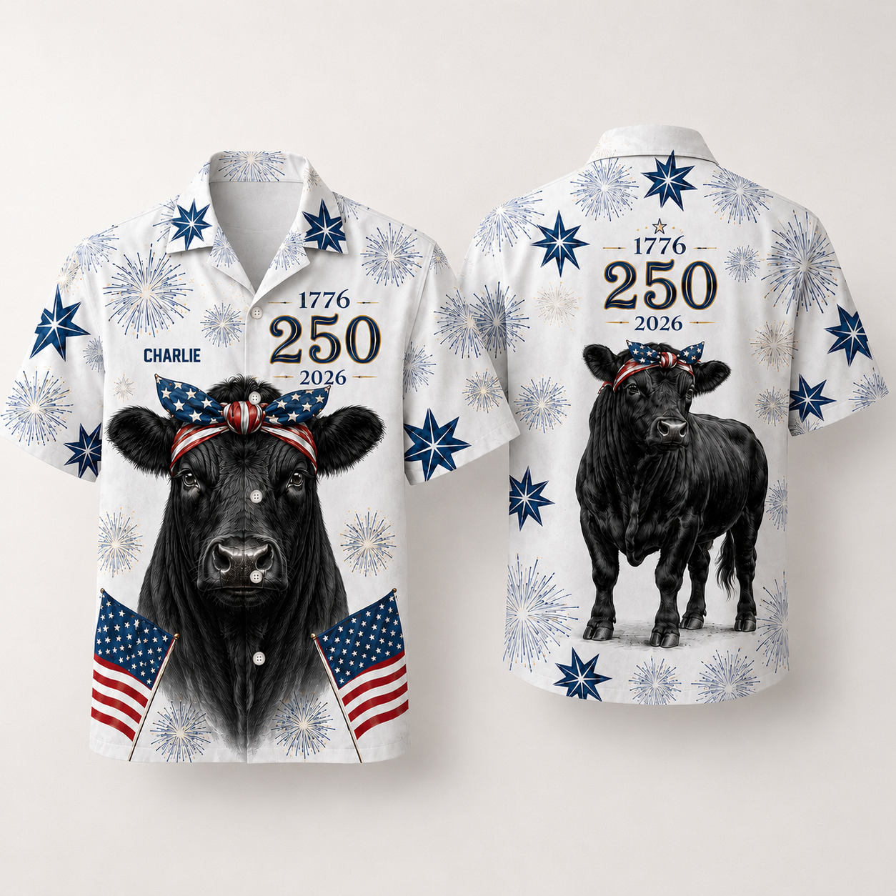 Angus Cow Heifer Patriotic American Flag Bandana 250th - Personalized Hawaiian Shirt - Gift For Family - image 6